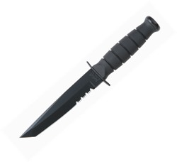 Short Black Tanto Serrated w- Sheath