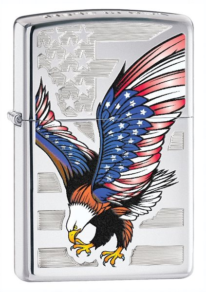 Eagle Flag, High Polish Chrome Zippo