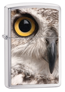 Owl Face Brushed Chrome Zippo Lighter