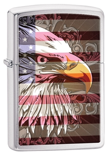 Eagle Flag Brushed Chrome Zippo Lighter