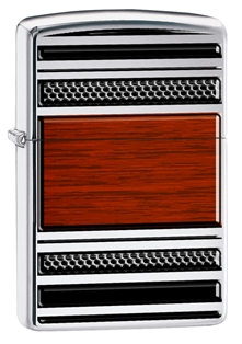 Steel and Wood High Polish Chrome Zippo