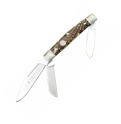 Stock 3 Blade Knife Stag Handle