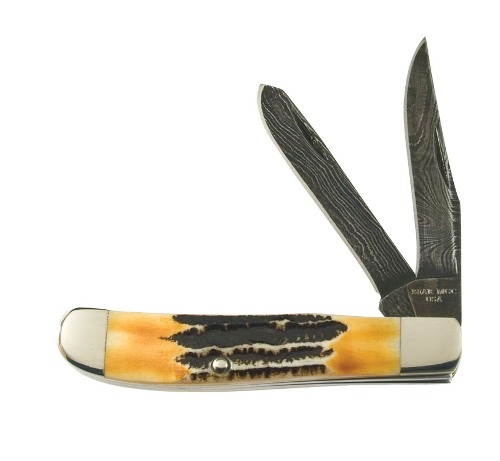 India Stag Bone Mini Trapper Damascus