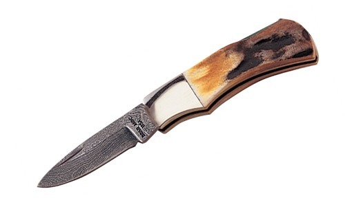 India Stag Mini Exec. Lockback Damascus