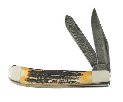 India Stag 2 Blade Trapper Damscus