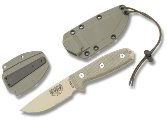 ESEE-3 Serr. Tan Blade w- Green Micarta