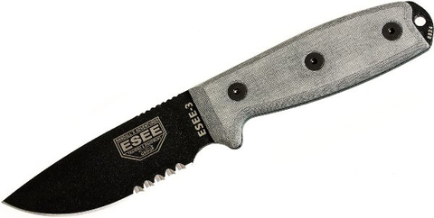 ESEE-3 Serr Blk Blade w- Rounded Pommel