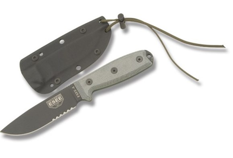 ESEE-4 Serr. Blk Blade w- Grey Micarta