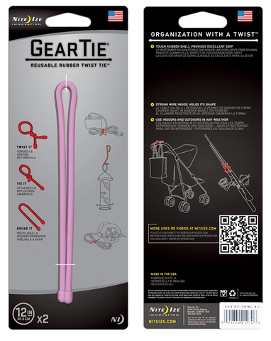 Gear Tie 12"- Pink 2Pk