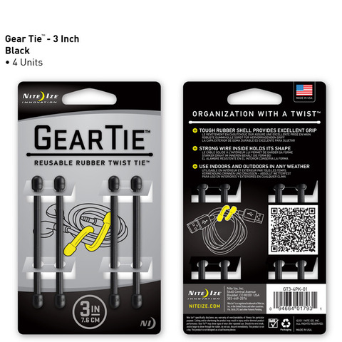 Gear Tie 3in 4pk - Black