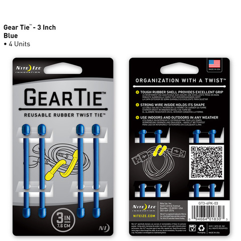 Gear Tie 3in 4pk - Blue