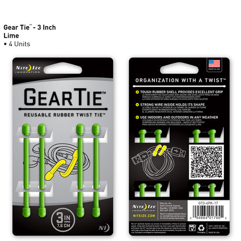 Gear Tie 3in 4pk - Lime