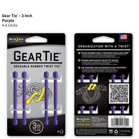 Gear Tie 3in 4pk - Purple