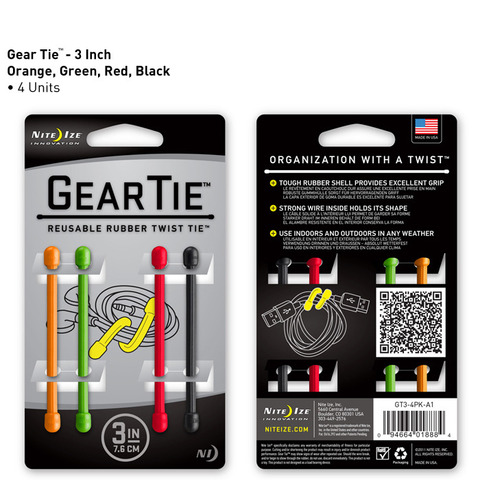 Gear Tie 3in 4pk - Assorted Colors