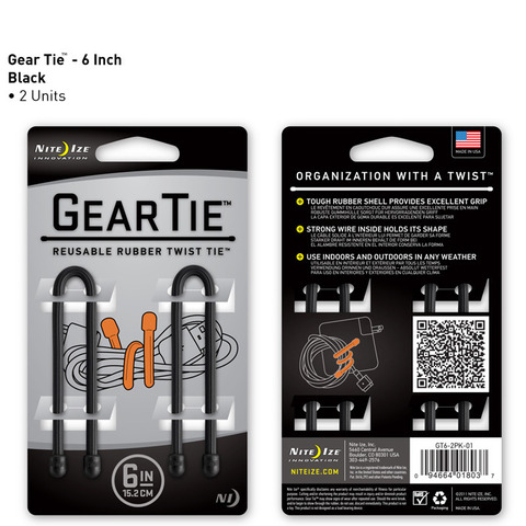 Gear Tie 6in 2 pk - Black