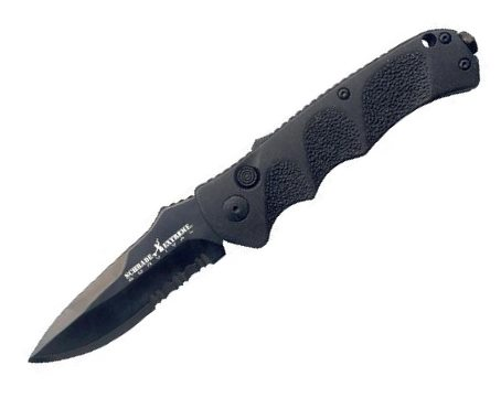 Black Drop Point 40% Serrated 4116 Steel