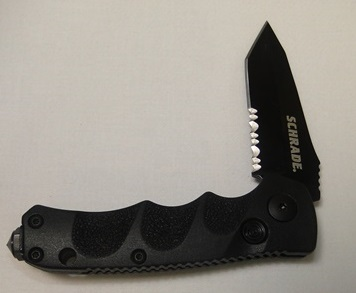 Mini Black Tanto 40% Serrated 4116 Steel