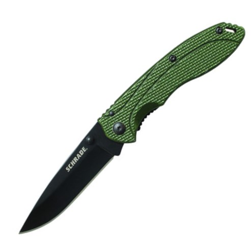 Drop Point Blade Green Aluminum Handle