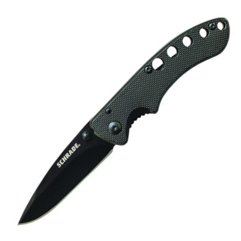 Drop Point Blade Black Aluminum Handle