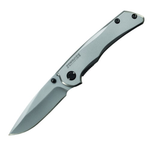 Drop Point Blade Grey Steel Handle