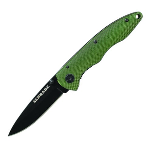 Drop Point Blade Green Aluminum Handle