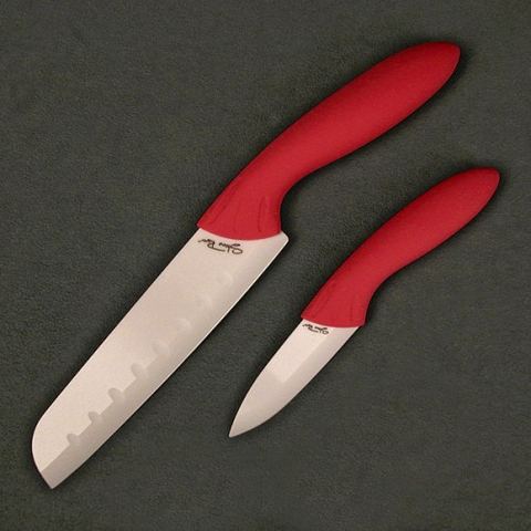 2pc Red Handle Santoku-Parer Set